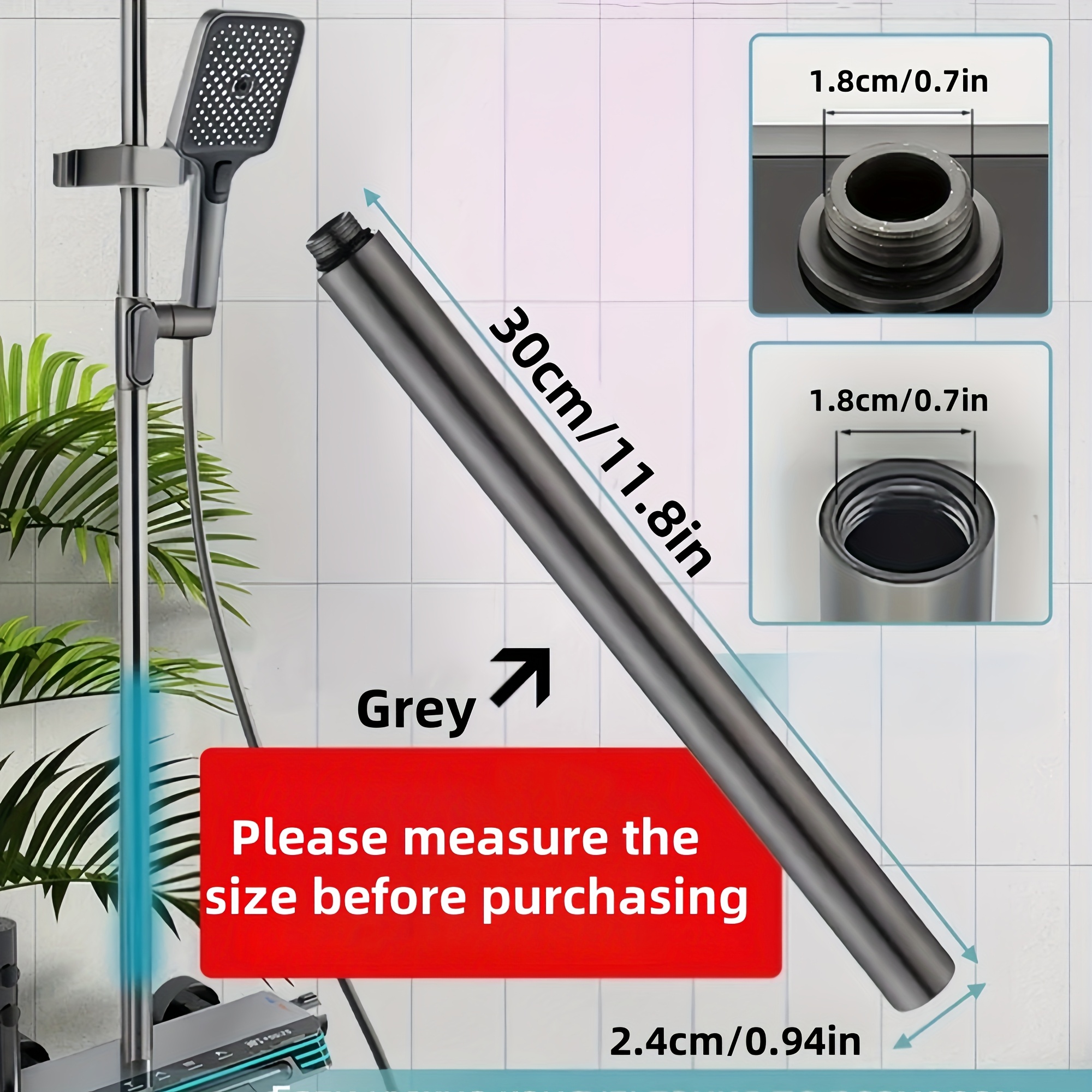 Image of A Shower System Set With An Extended Heightening Rod, Bathroom Accessory, Height Increase Of 30cm, And Use