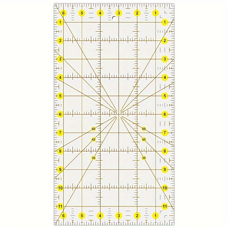 

Acrylic Quilting Ruler With Non-slip Surface, Transparent, Precise Scale Lines, Double-color Grid, 6.5 Inches X 12 Inches, Ideal For Fabric Paper Cutting, Sewing, And Crafting Templates