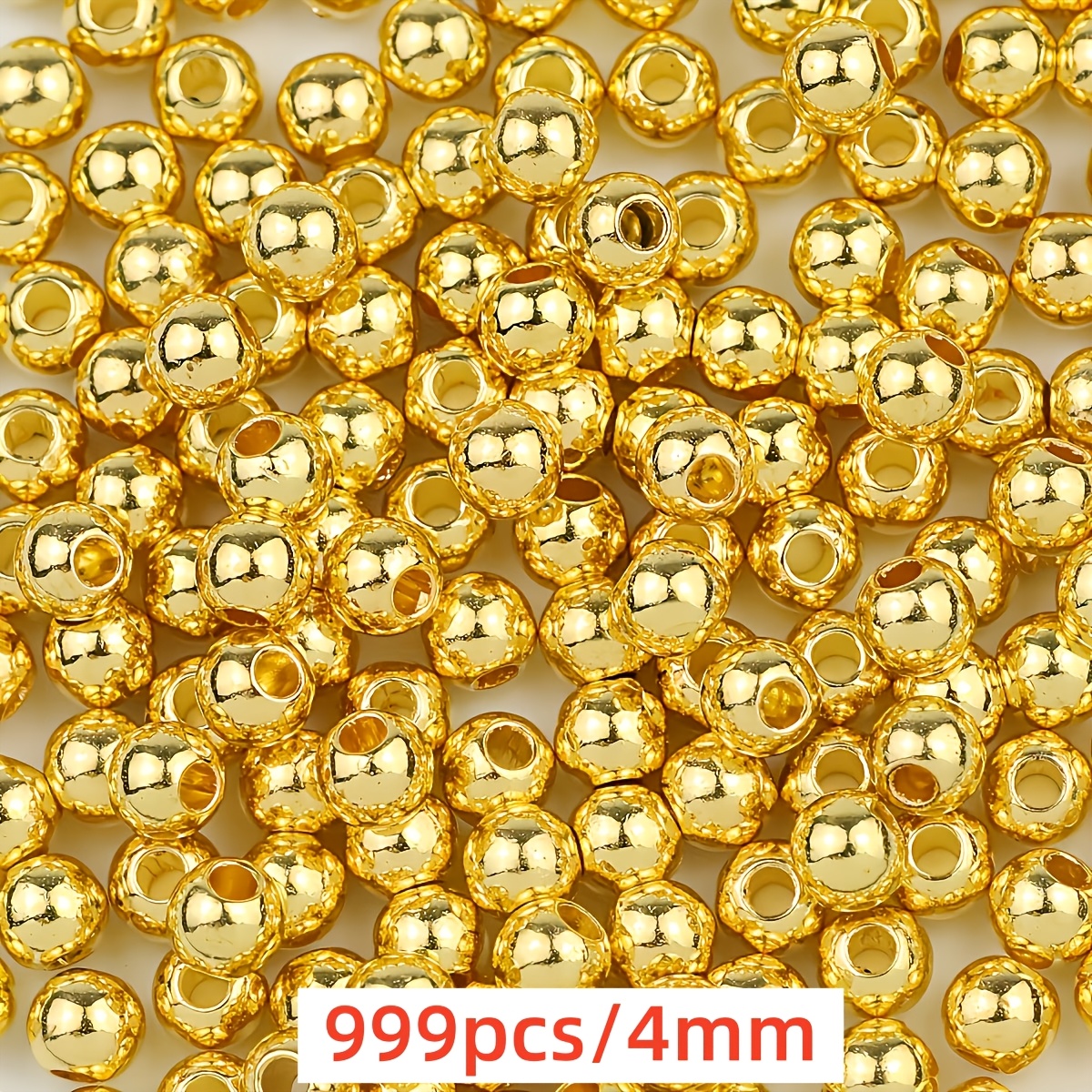 TEMU 999 pièces Perles d'espacement rondes CCB de graine de 4 mm plaquées or, perles en vrac pour bracelet et collier tendance DIY, fournitures