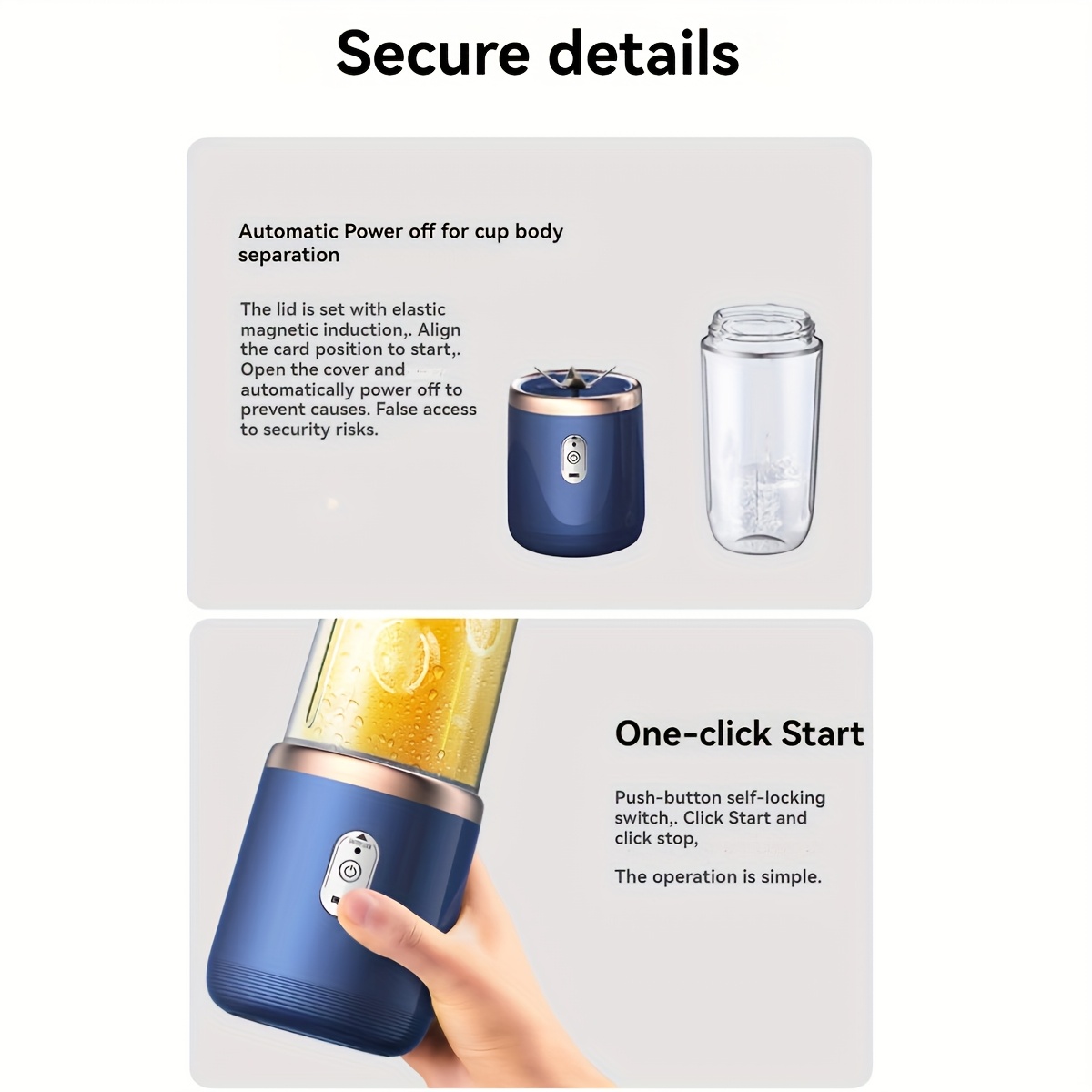 13 53oz portable electric juicer blender wireless rechargeable   mixer with   dual cup suitable for smoothies vegetables and fruits button control usb c charging food grade abs material non heating 1500mah battery Product details 3