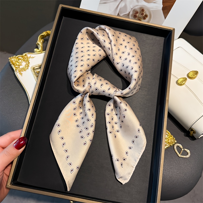 E-shop Damen Vintage Weiß Marineblau Bedruckter Schal - 70 cm Quadratisches Kopftuch, Weich Glatt, als Modisches Haaraccessoire, Stilvolles Halstuch,