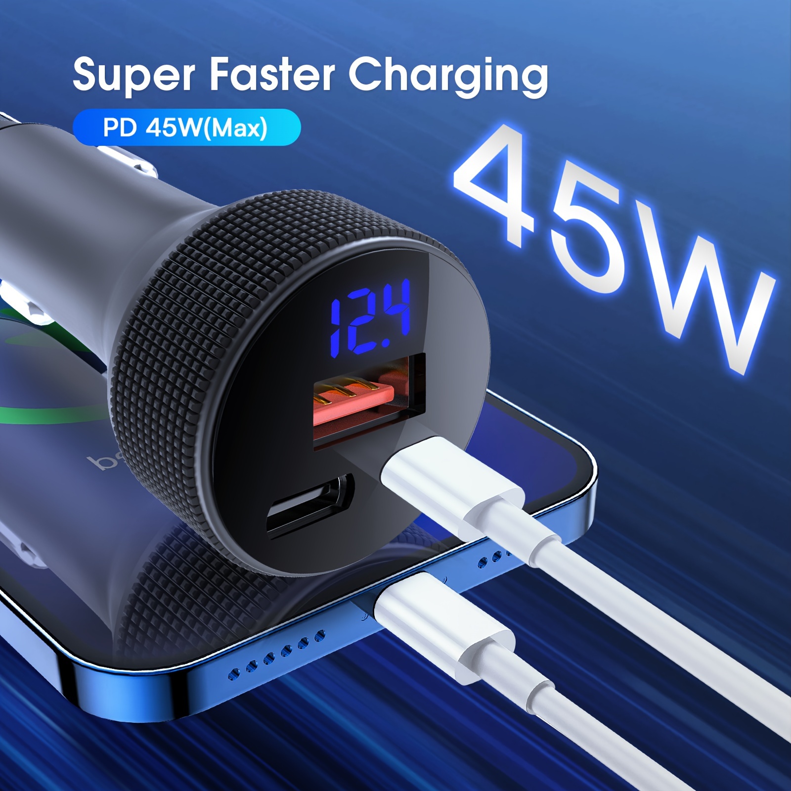 TEMU 108w Usb C Car Charger, Dual Pd45w Qc3.0 Usb Car Lighter Socket Charger Adapter, Fast Car Usb Charger With Digital Voltmeter Compatible With Iphone & Tablets