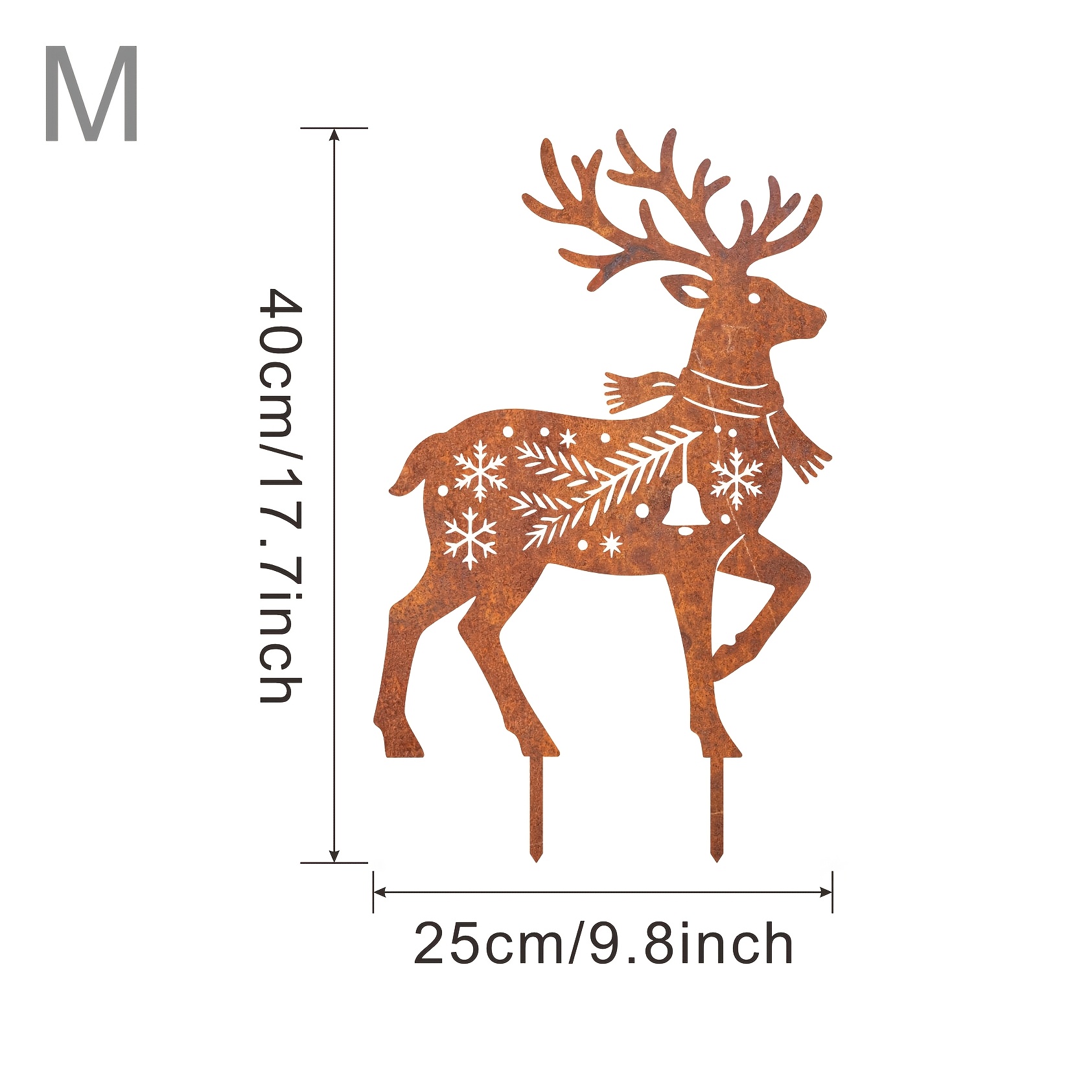 TEMU 【2d Flat】 [2d Flat] Vintage Rusty Iron Christmas Reindeer Garden Stakes; Hollow Reindeer Snowflake Bell Scarf Silhouette Stakes Decoration;