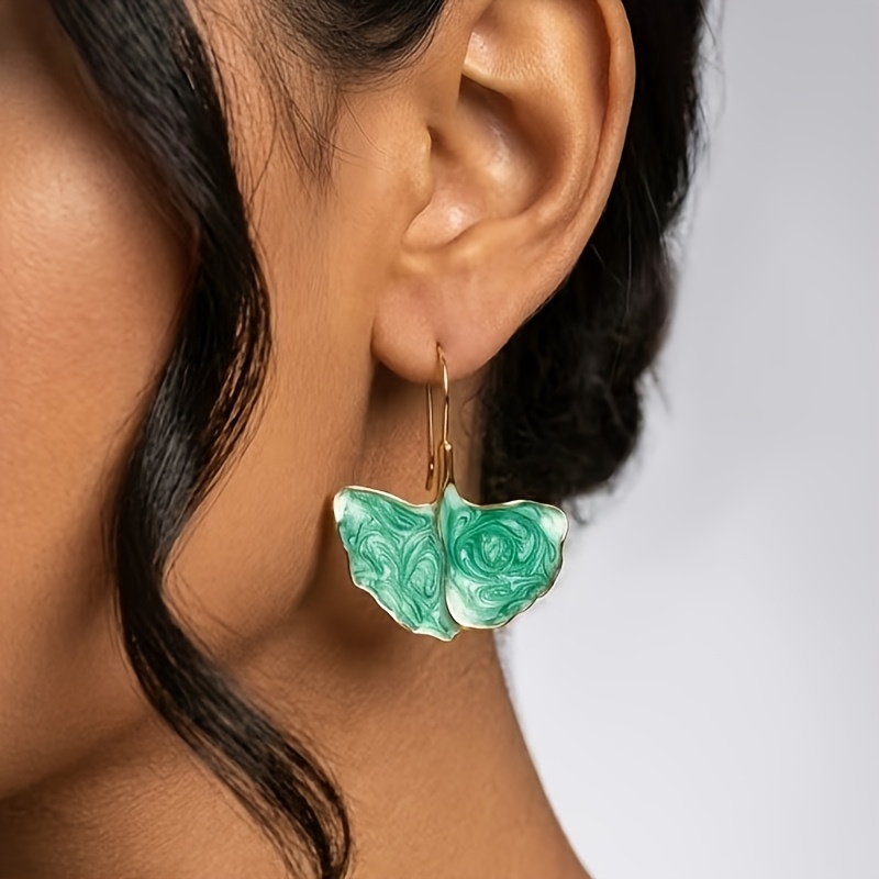 Women's Light Luxury Enamel Ginkgo Leaf Earrings, Summer Style