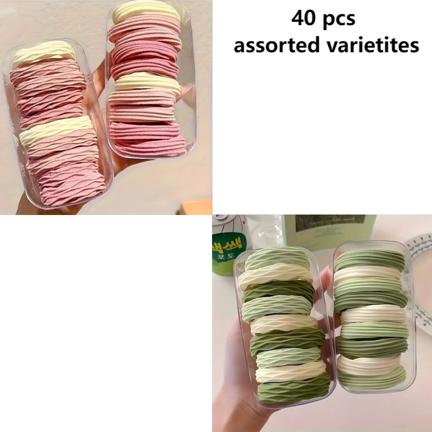 Image of 40pcs Of Elastic Hair Ties For Women - Minimalist Headbands In Light Green, White, And Pink, Soft And Stretchy Ponytail Holders Suitable For Daily Use And