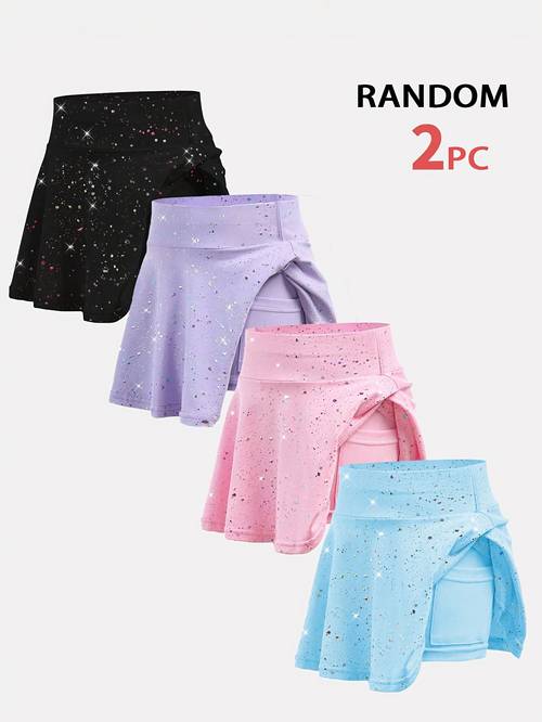 random 2pcs elastic waist comfortable breathable mini skirt shorts with pockets suitable for yoga indoor dance