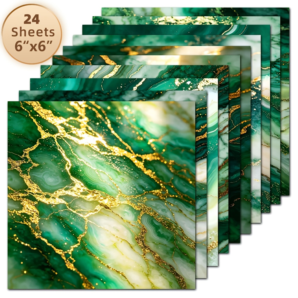 TEMU 24 Sheets 6x6 Inch Green Gilded Agate Fluid Journal Decoration Paper, Jade Green Fluid Marble Agate Stone Texture Oil Painting Background