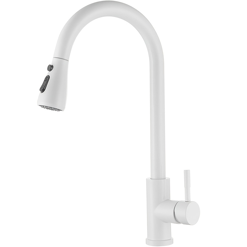 White Kitchen Faucet With High Pressure, Featuring An Extendable Shower, Mixer Tap, And 360° Rotatable Design With 2 Jet Types, Made Of Stainless Steel
