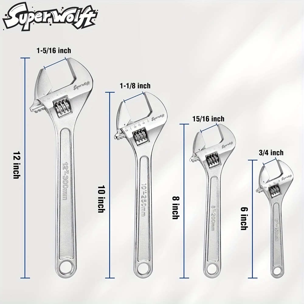 TEMU High-carbon Steel Adjustable Wrench - , Heat Treated & -plated For Industrial Use