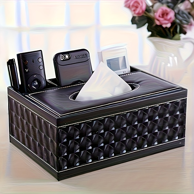 1pc Premium Faux Leather Storage Box - 4-compartment Organizer With Remote Holder & Napkin Dispenser | Living Room & Coffee Table Essential | Decor ()