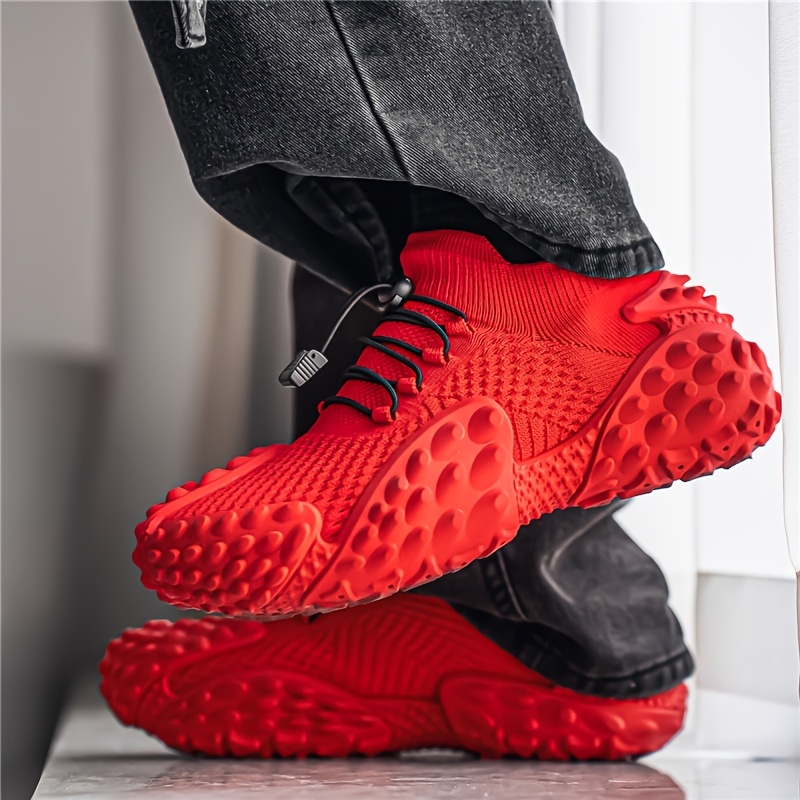 Sand-colored Knitted Mesh Outdoor Shoes with Particle Detailing, Low-Top Thick-Soled Dad Sneakers, Slip-On with Drawstring, Casual Breathable Athletic Running Shoes, Plus Size Men's Shoes