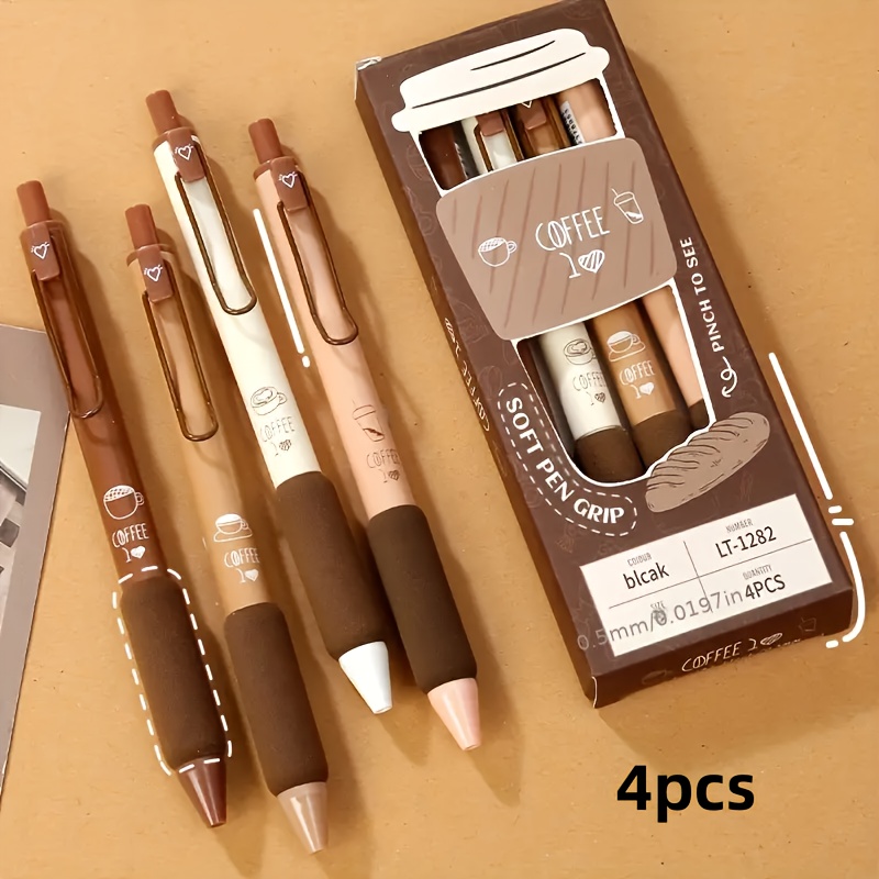 4pcs, Coffee Color Super Coffee European Bag Press Neutral Pen, Fast Drying And Smooth, School And Office Supplies, Valentine's Day/ Gifts For