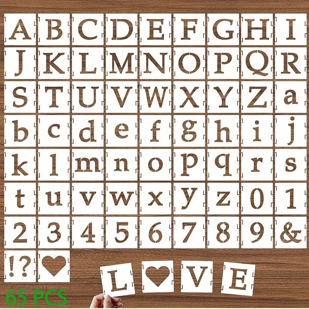 Image of Set Of 65 Reusable Plastic Stencils Featuring 1-inch Letters, Numbers, And Symbols, Perfect For Painting On Surfaces Like Wood, Walls, Fabric, Rocks, , Signage, And Doors