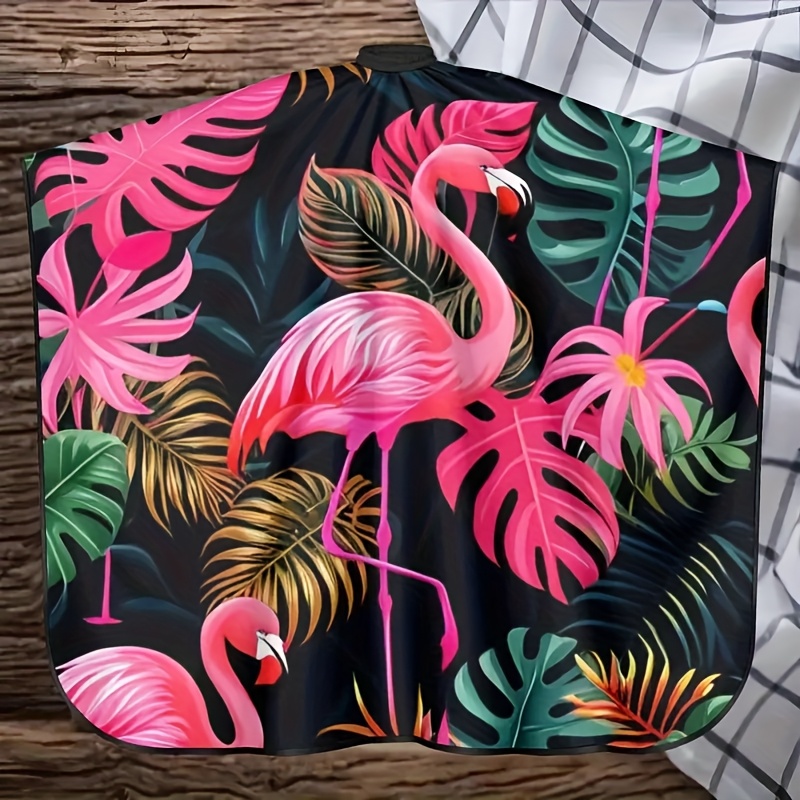 E-shop Ein professionelles Friseurschürze - eine große Salon-Schürze mit einem rosa Flamingo- und tropischem Blattmuster, strapazierfähig zum