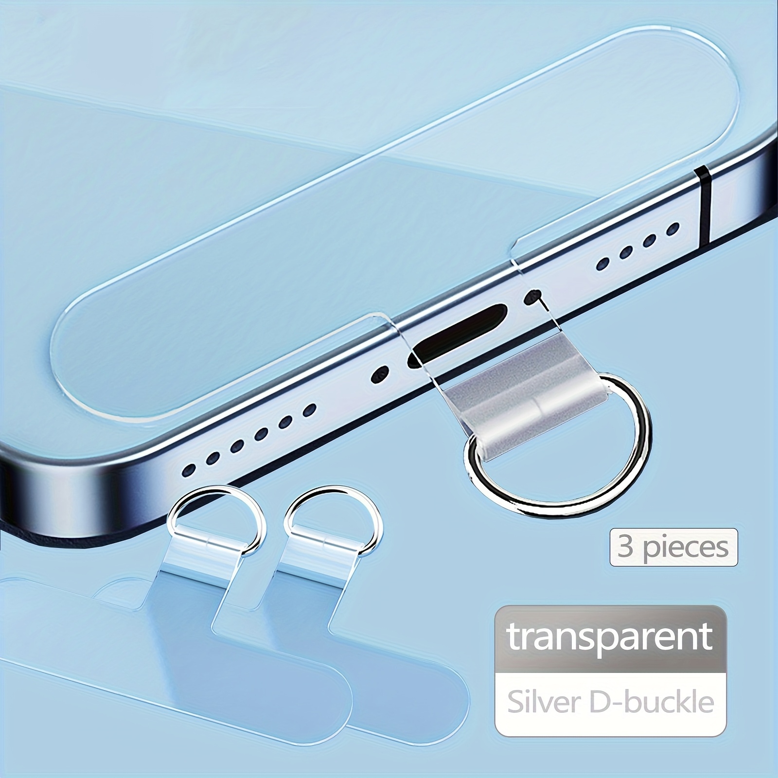 TEMU 3pcs Set Tpu 1pc Injection Molded Metal D-ring Clip, Phone Case Phone Charm Lanyard Spacer, Transparent Ultra-thin Anti-breakage Clip, Spacer