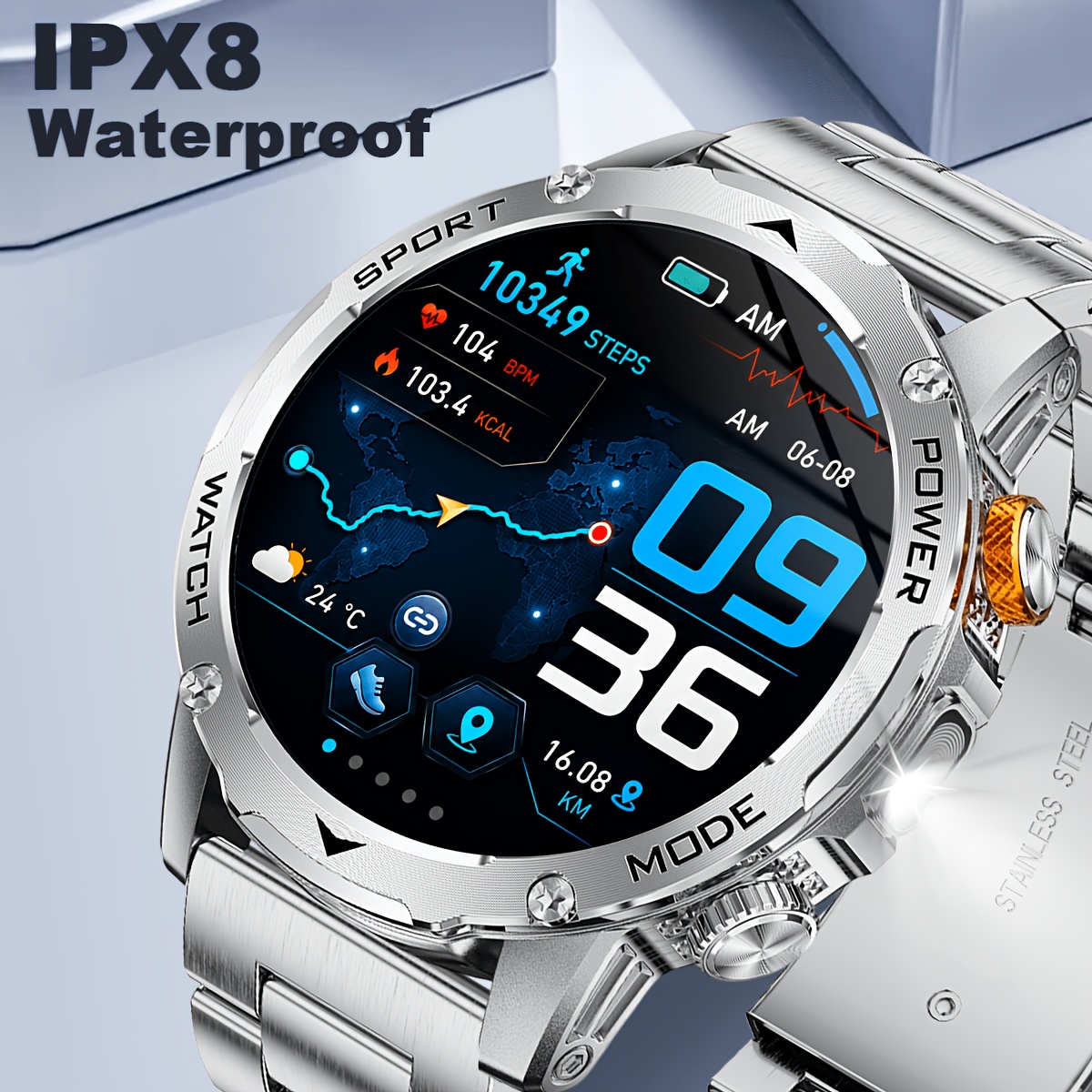 Lige Watch, 1.75-inch Hd Screen With Led Flashlight, Wireless Call, 100 Mode, Fitness , 1000mah Large Capacity Battery, , Music&camera Control, Pedometer, Ipx8 Waterproof, Smartwatch For