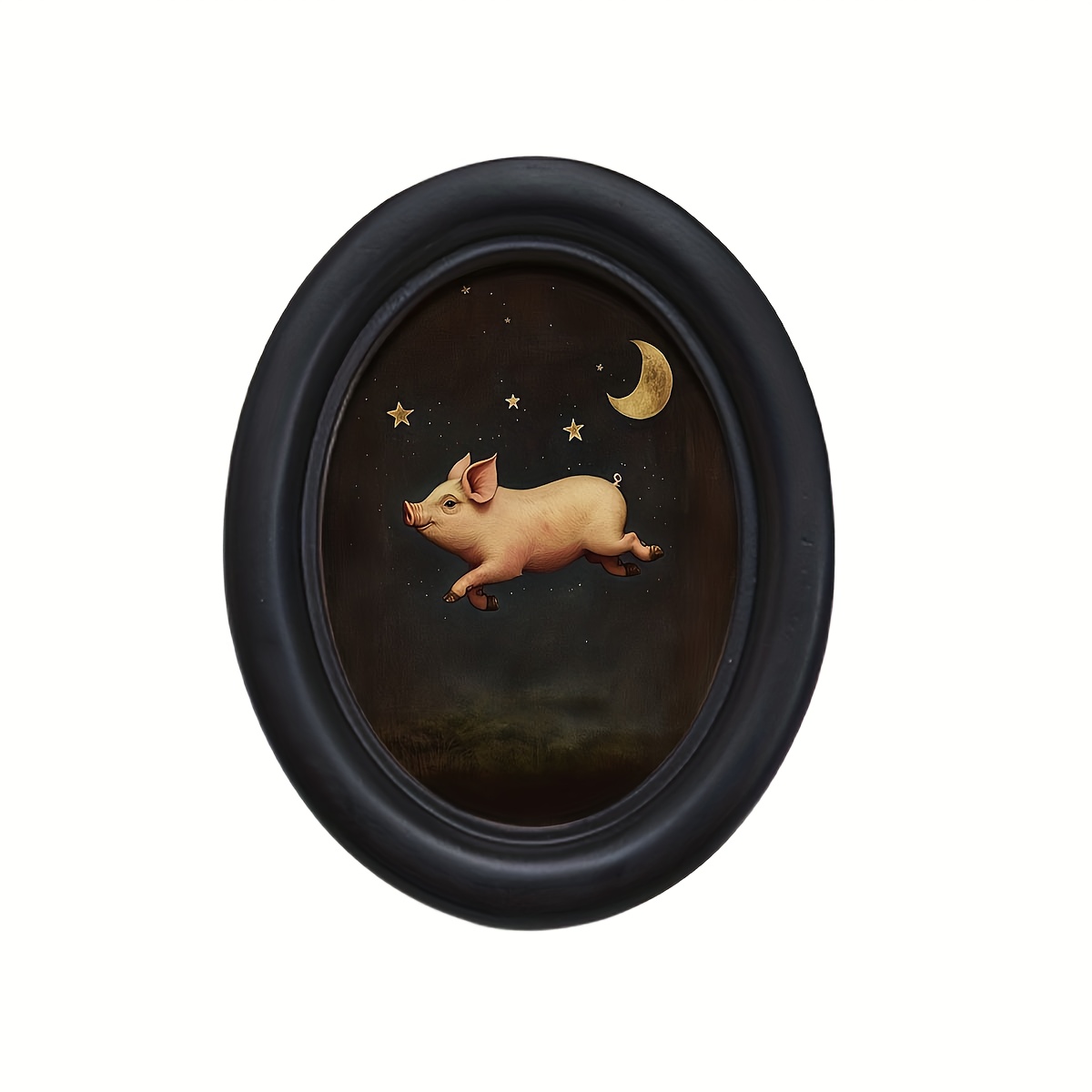 Image of 1pc Of A Vintage Wooden Photo Frame Shaped Like A Flying Pig (4.16 X 5.25 Inches), Featuring A Hand-transferred Image, Suitable For Decorating Walls In Living Rooms, Bedrooms, Or Kitchens