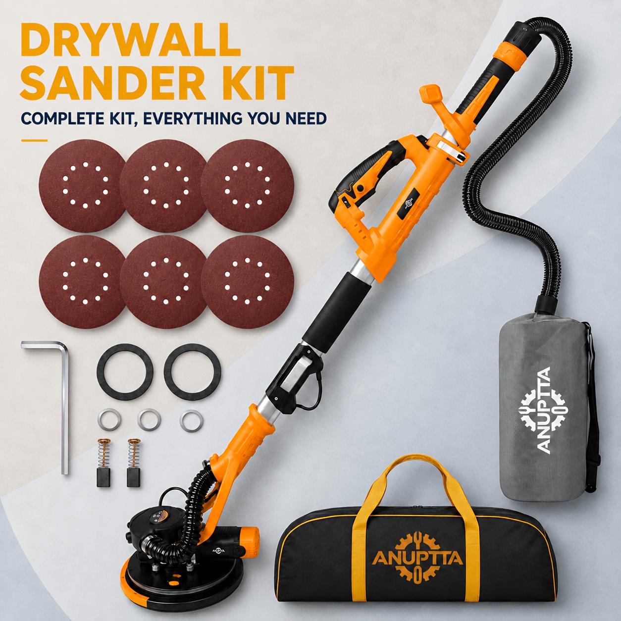 Image of 880w Drywall Sander, 225mm/9-inch Wall Sander With Double Led, Integrated Dust Extraction, Foldable Telescopic Handle, 1000/2100 Rpm, 4.5m Power Cord For Walls, Ceilings, And Plasterboard