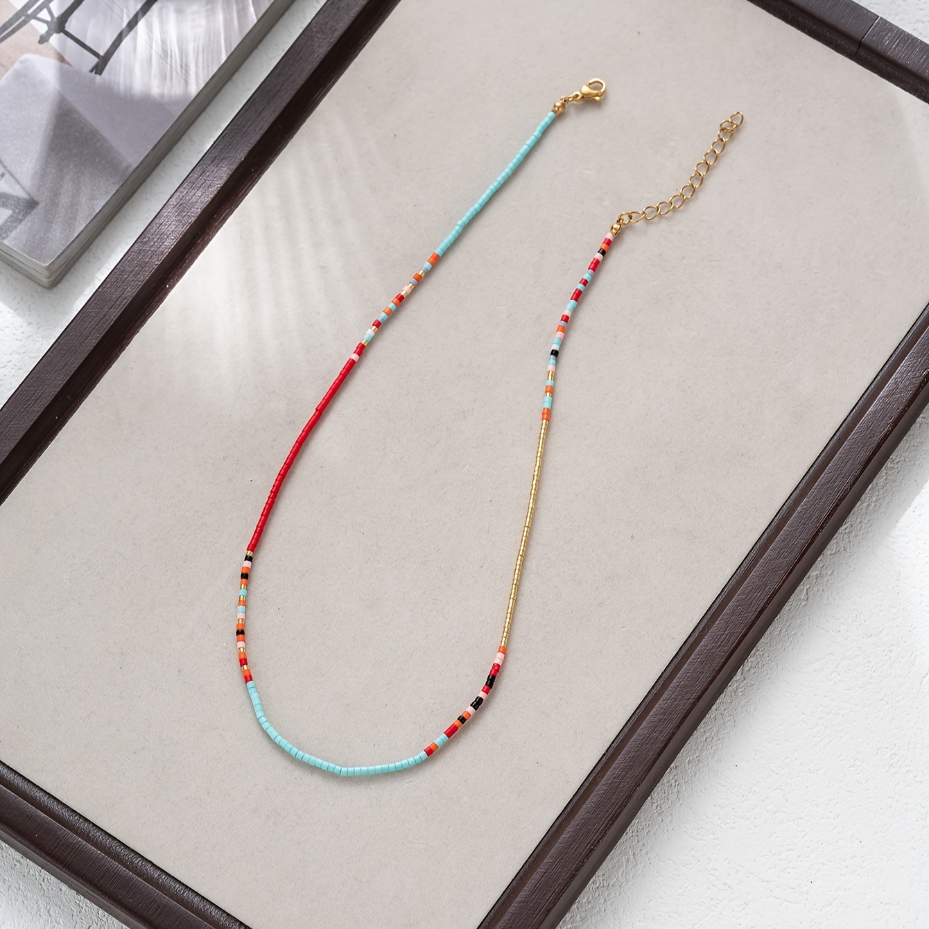 A Minimalist Mini Handmade Beaded Necklace, Perfect For Women's Vacation And Surfing Accessories.