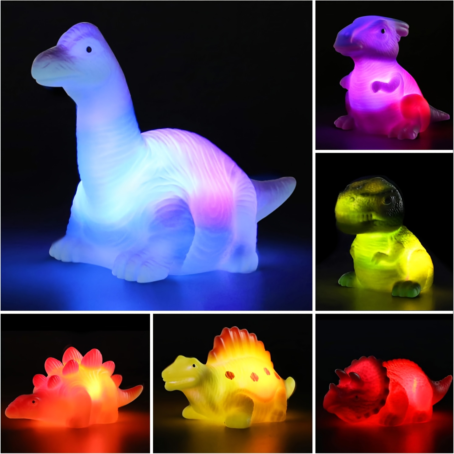 

6pcs Vibrant Light-up Floating Dinosaur Bath Toys Set - Educational Water Play Toys For Kids - Perfect Birthday Christmas Easter Gift For Children Preschool Bathtub Shower Pool Fun