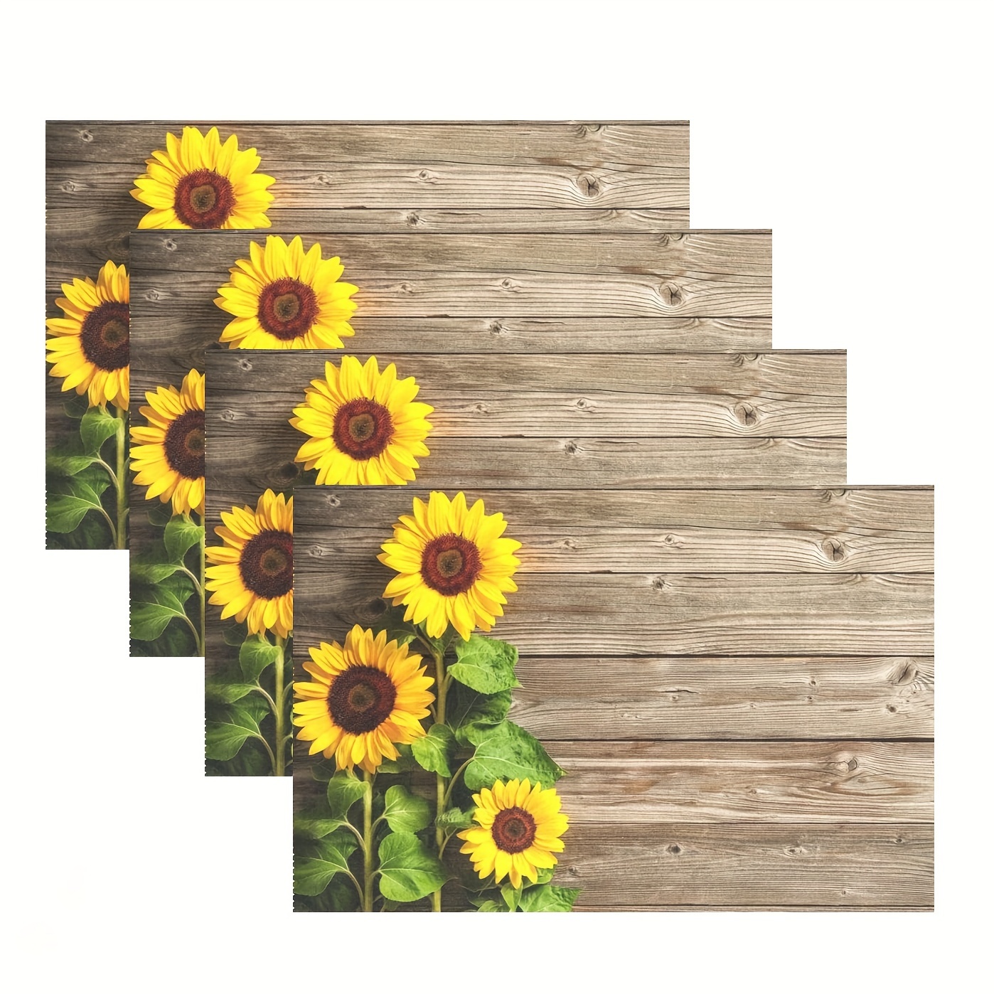 

4-pack Linen Placemats With Sunflowers, 12x18 Inches, Floral Table Mats For Dining, Kitchen, Party, Restaurant, Home Decor, Single-sided Print, No Electricity Needed