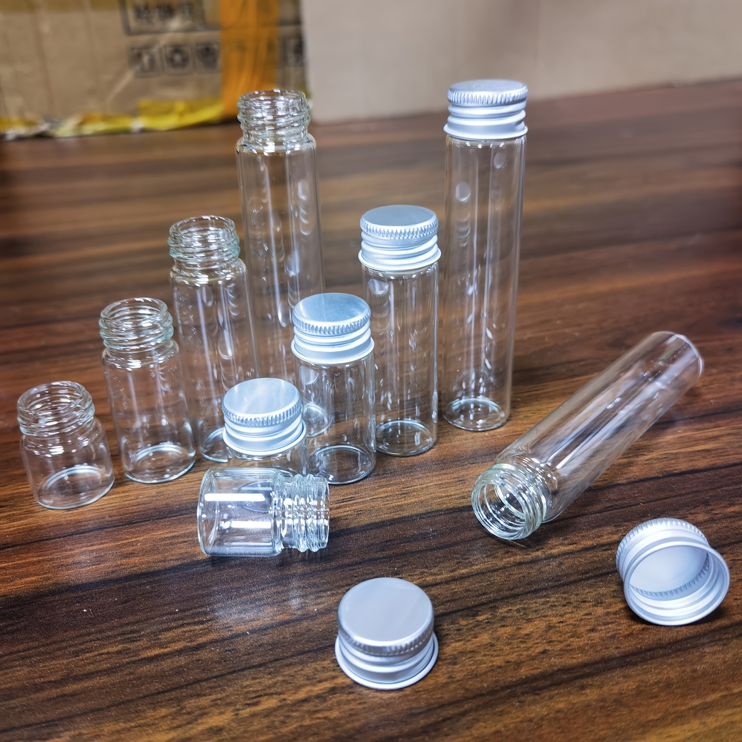10個セット】5ml/10ml/18ml/ ガラスボトル アルミ蓋付き ミニガラス瓶
