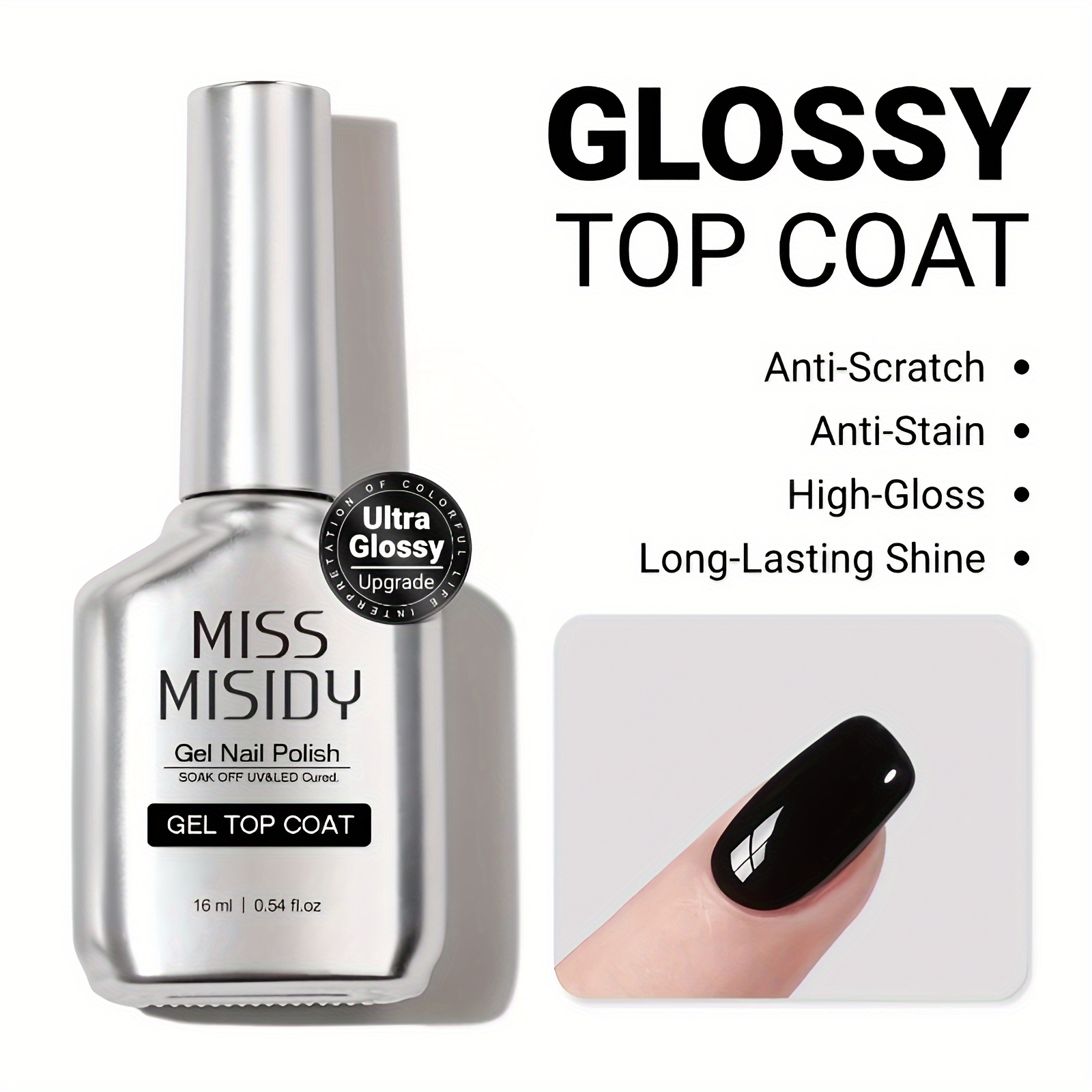 Image of Miss Misidy 16ml Ultra-glossy Gel No Wipe, Clear Gel Nail Polish Glossy Finish And Long Lasting, Soak Off & Nail Lamp Gel Nails Diy