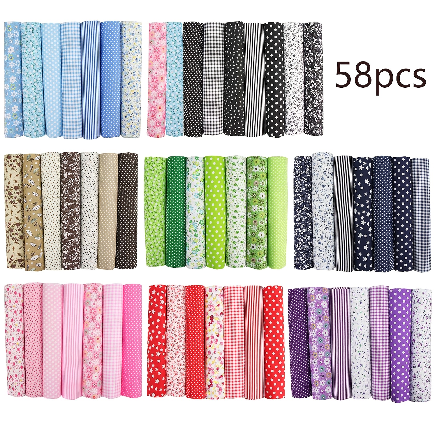 TEMU 58pcs 10"x10" Quilting Cotton Fabric Squares Sheets Pre-cut Design Printed Floral Craft Fabric For Diy Sewing Scrapbooking Quilting Craft (58