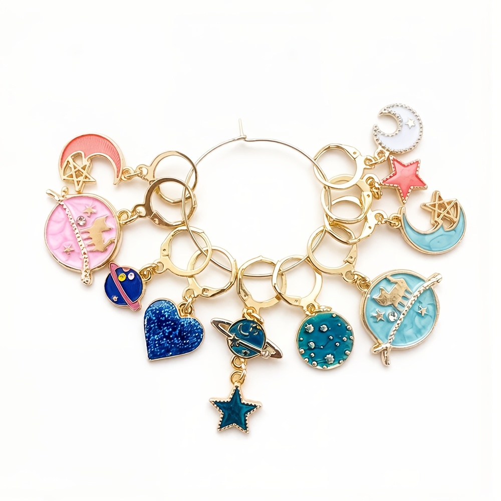 TEMU 10pcs Stitch Markers Crochet Stitch Marker Cute Enamel Charms Clip On Removable Lobster Clasp Zipper Pull Charm Locking Knitting Markers For