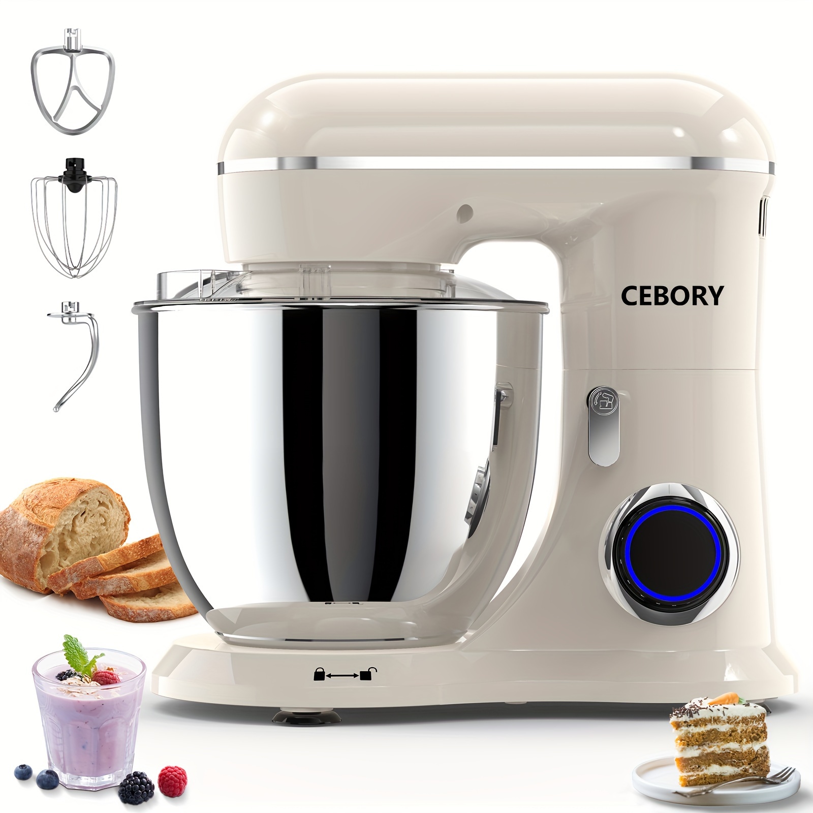 TEMU 3-in-1 660w Electric Stand Mixer, 10-speed With Button, Attachments 6qt Bowl, Dough Hook, Beater, Whisk For Most Home Cooks, Dishwasher-safe,