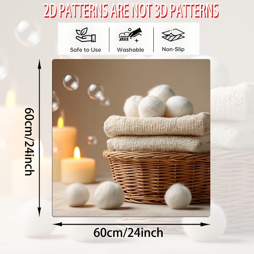 TEMU 1pc 2d Flat Printing Washing Machine And Dryer Pad | White Bath Towel In Basket, For Laundry Room Decoration, Modern Practical Necessities Mat