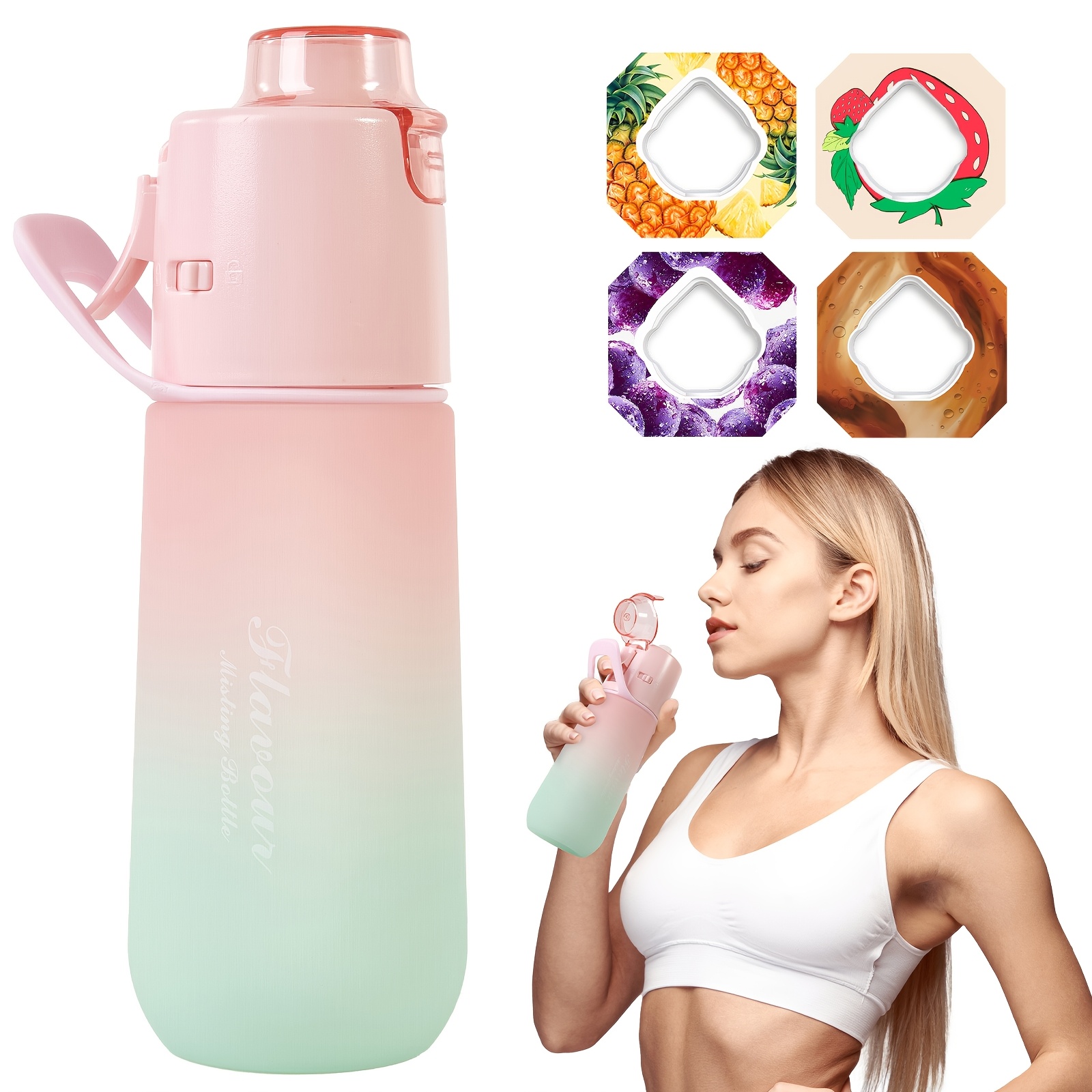 

700ml, 700ml Water Bottle With 4 Boxes, Suitable For Outdoor Sports, Cycling, Fitness, Yoga, Pink And Green Gradient