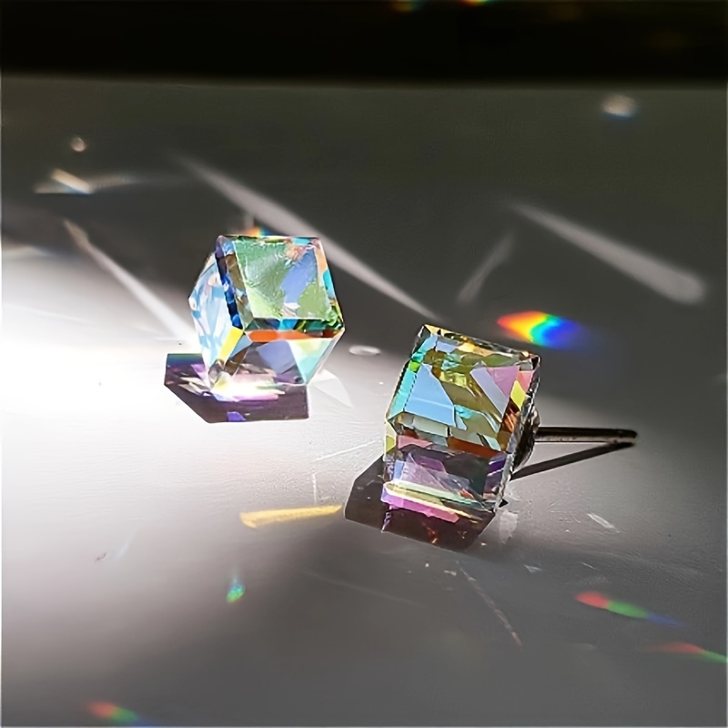 TEMU Boucles d'oreilles clous carrées 3D élégantes et charmantes conçues , adaptées aux anniversaires et fêtes d'anniversaire - Cadeau unique pour