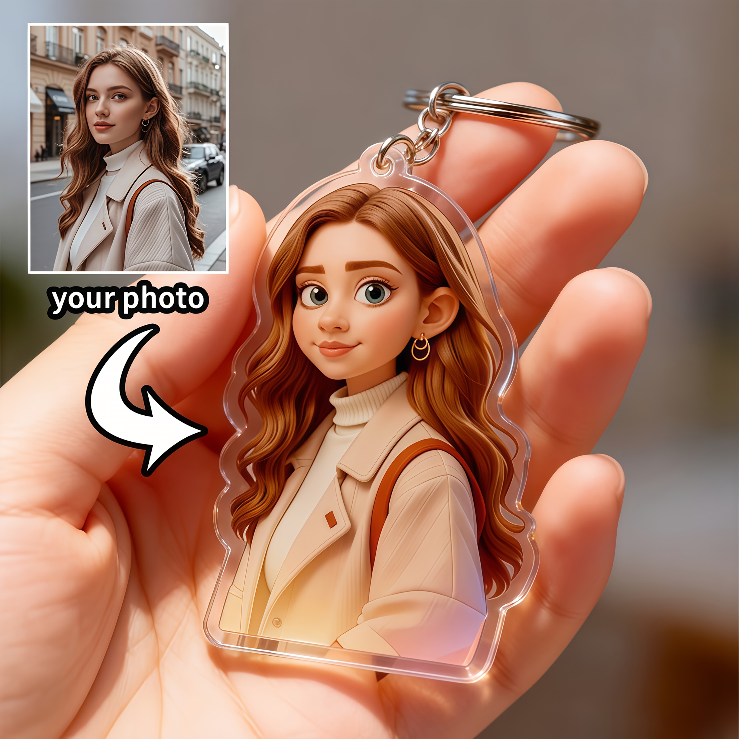 Image of 1pc Custom Acrylic Keychain, Supports Personalized Photos - Custom And Logo/photo Display, Durable Glossy Surface, Compatible With Smartphones And Social Media Car Additions, Backpack Decoration