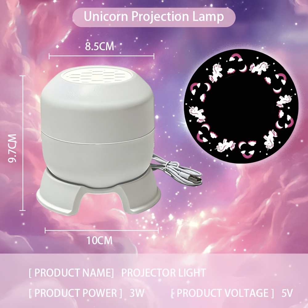 TEMU Creative Led Dynamic Projector Night Light, Unicorn Projection Lamp, 360Â° Rotating Dynamic Projection Desk Lamp, Usb Plug-in Ambient Light For