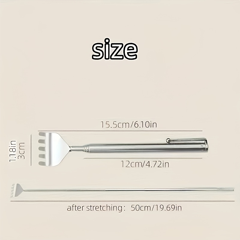 a retractable back scratcher 19 69 inches long made of stainless steel portable with a non   designed to be durable and   suitable for massage and skincare details 2