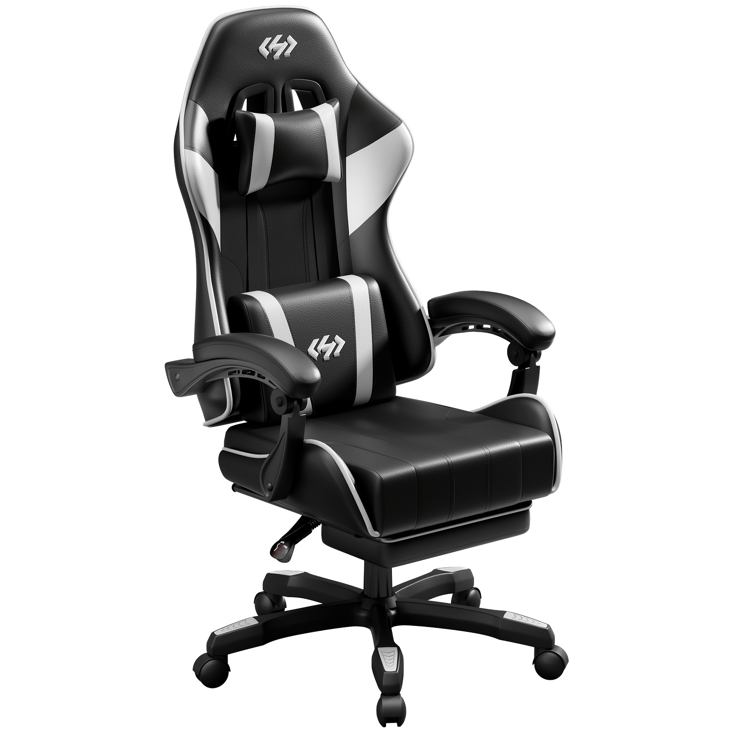 ergonomic gaming chair with   retractable footrest headrest lumbar support pu leather swivel computer desk chair for office gaming