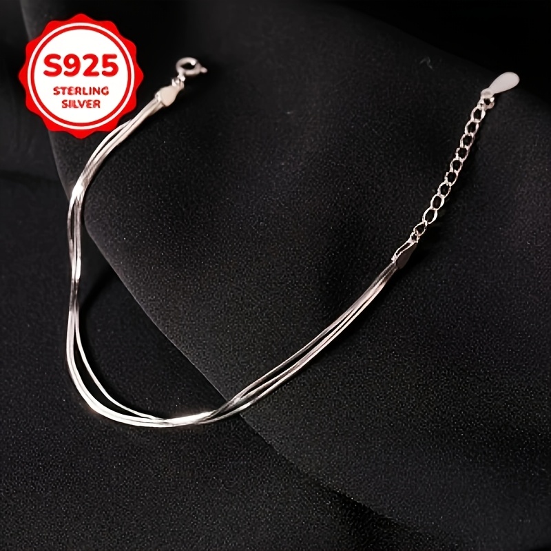 S925 Silver Three Layer Snake Bone Chain Bracelet