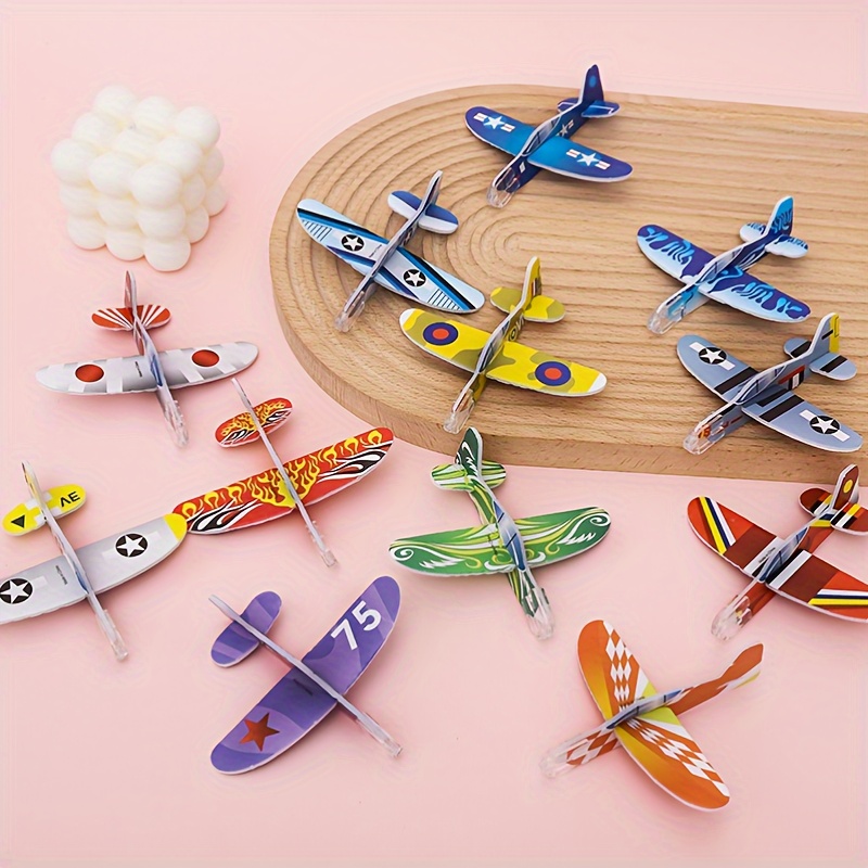 

10-piece Mini Foam Glider Planes - Diy Hand Throwing Puzzle Toys, Perfect For Party Favors & Classroom Rewards, Great For Christmas, Halloween, Thanksgiving Gifts - Colors & Patterns Vary