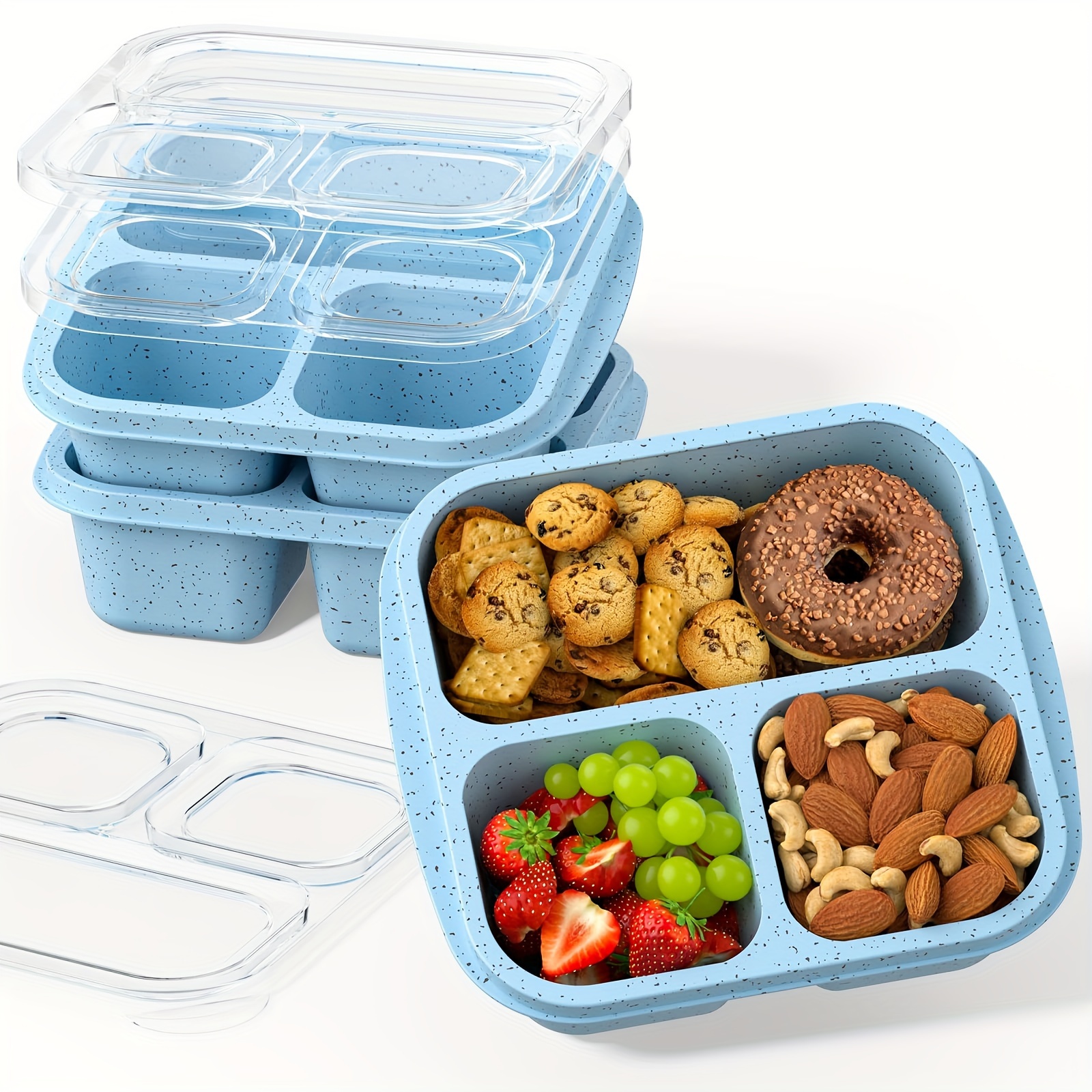

3-pack Bento Lunch Boxes With 3 Compartments, Stackable, Reusable Meal Prep Containers, Bpa-free Plastic, Dishwasher Safe Snack Boxes For Adults