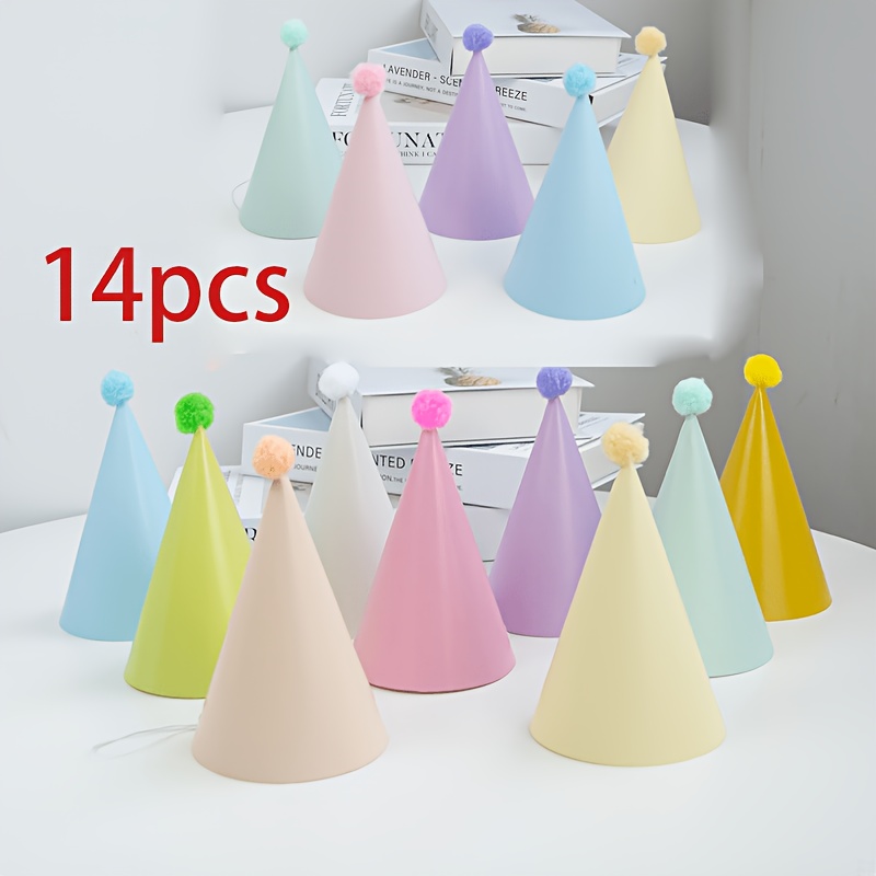 TEMU 14pcs Colorful Macaron Sweetener Birthday Party Hats - Paper Hats Suitable For Birthdays, Graduation Ceremonies, Baby Parties, Weddings, Bridal