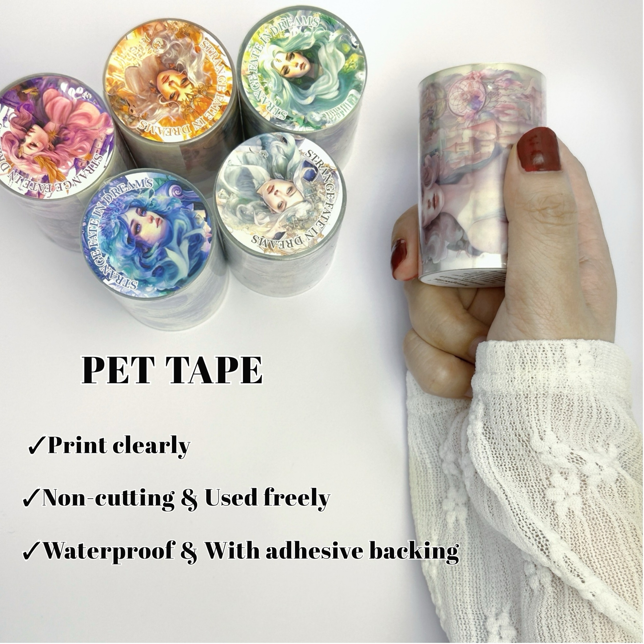 6 Rolls Of Pet Tape - Girl Character Tape - Transparent Non-cut Film Base Material Decoration - Suitable For Laptop Mobile Phone Water Bottle Laptop Trolley Case Helmet