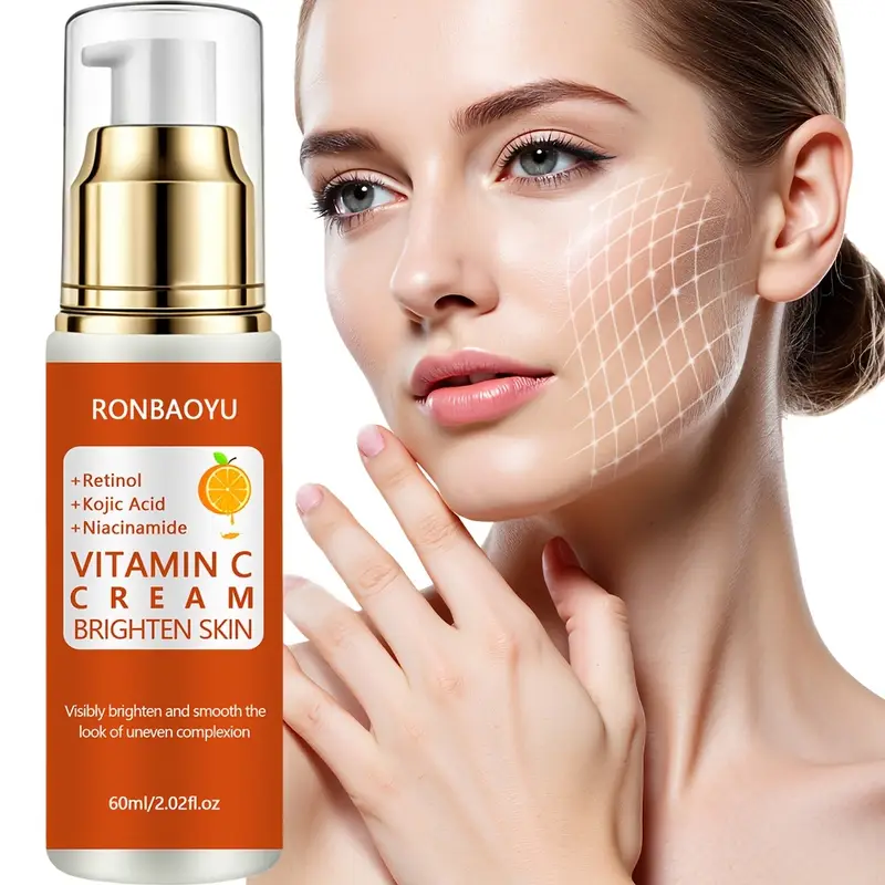 Kojic Acid Brightening Cream with Vitamin C, Glutathione, Retinol & Niacinamide, Brightens And Evens Skin Tone, Delivers 72H Deep Hydration,