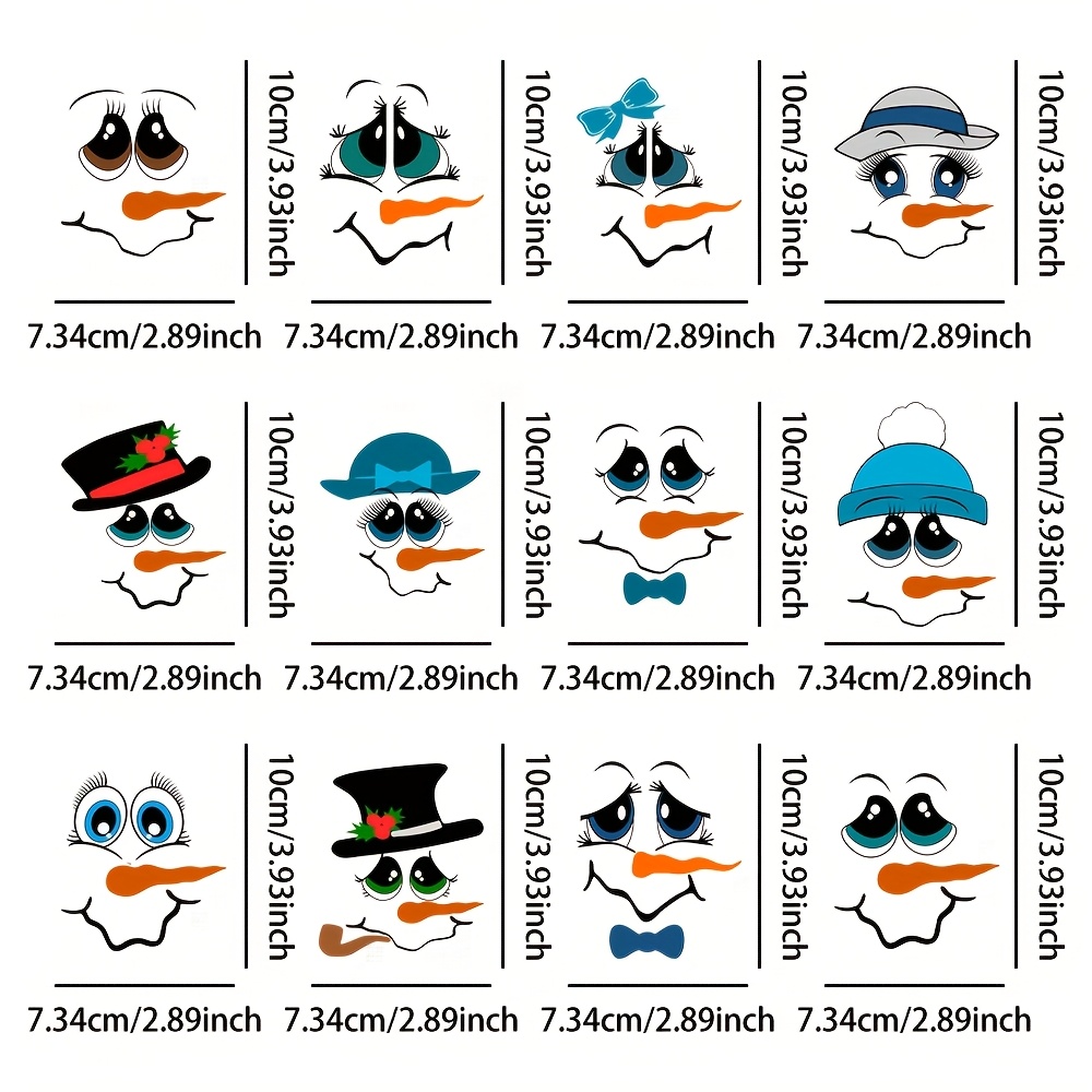 TEMU 12pcs Cute Snowman Transfer Uv Dtf Transfer Set - Multipurpose Durable Transfer Paper, Christmas Snowman Face Pattern, Suitable For Furniture,