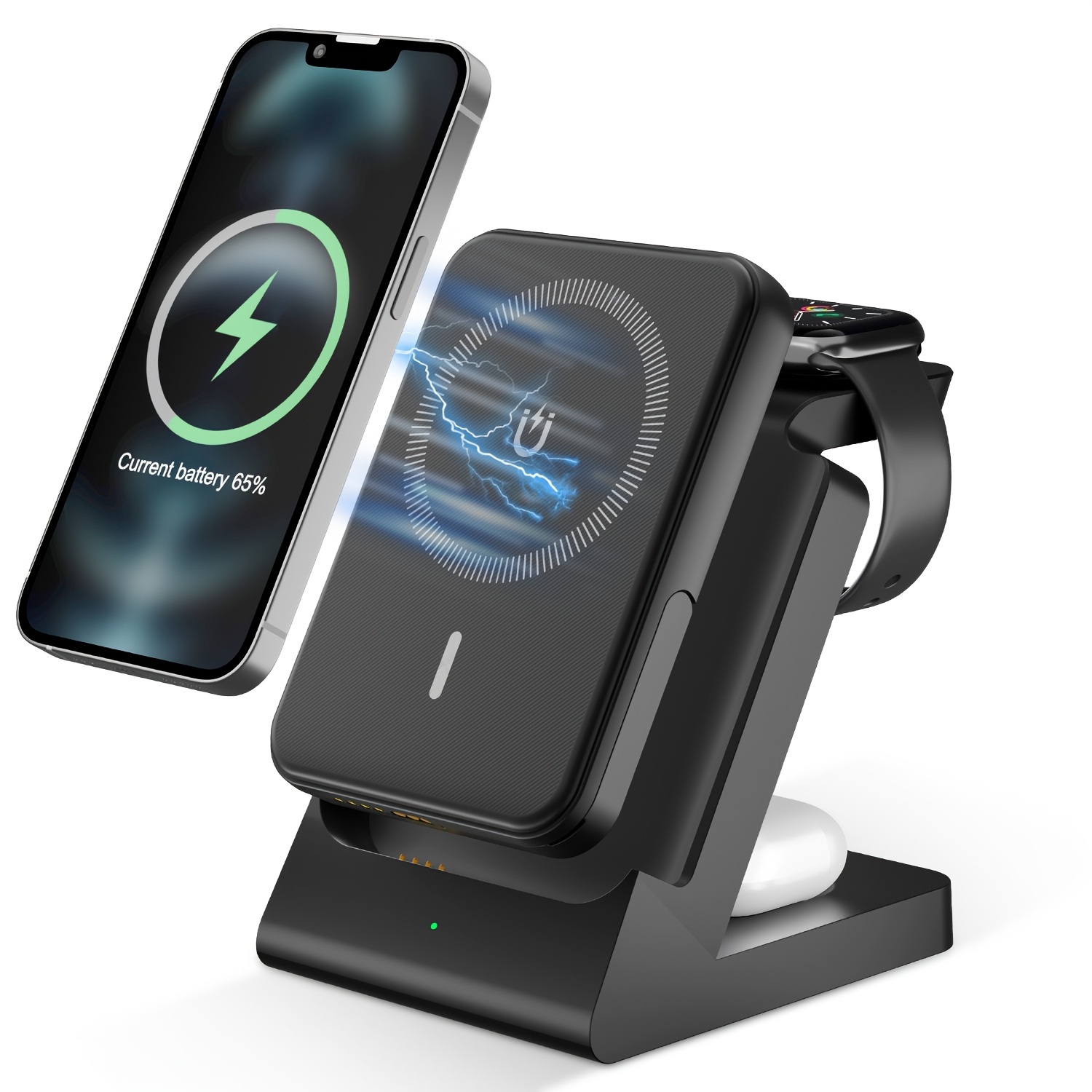 3-in-1 Power Bank Wireless Charger 15w Fast Charging Station For Iphone 17, 16, 15, 14, 13, 12 Pro Pro , Airpods 4 3 2 Pro And Iwatch 3 Se Ultra Magnetic Charging, Mobile Charging/ Companion/gift