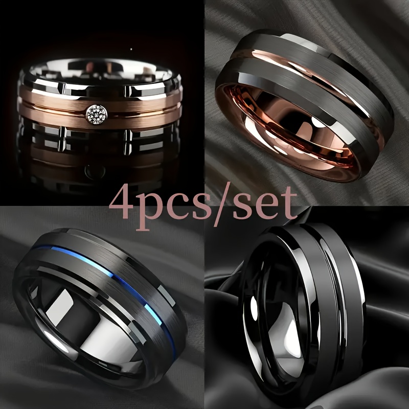 TEMU 4pcs/set Men' Steel Titanium Metal Rings, Suitable For Men And Women, Rings For Relatives , Wedding Promise Ring