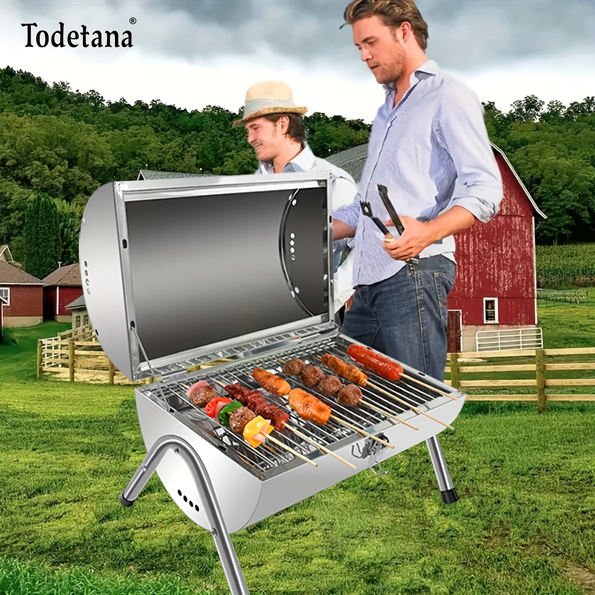 Barbecue Grill Square Steel Charcoal Grill With Wheels
