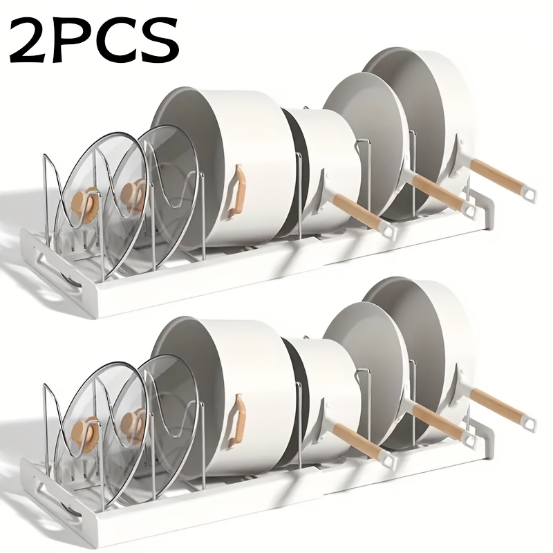 TEMU 2pcs Pot Lid Organizer, Expandable Cabinet Under Counter Pot & Lid Rack With Adjustable Compartments For Storing Baking Sheets, Cutting Boards,