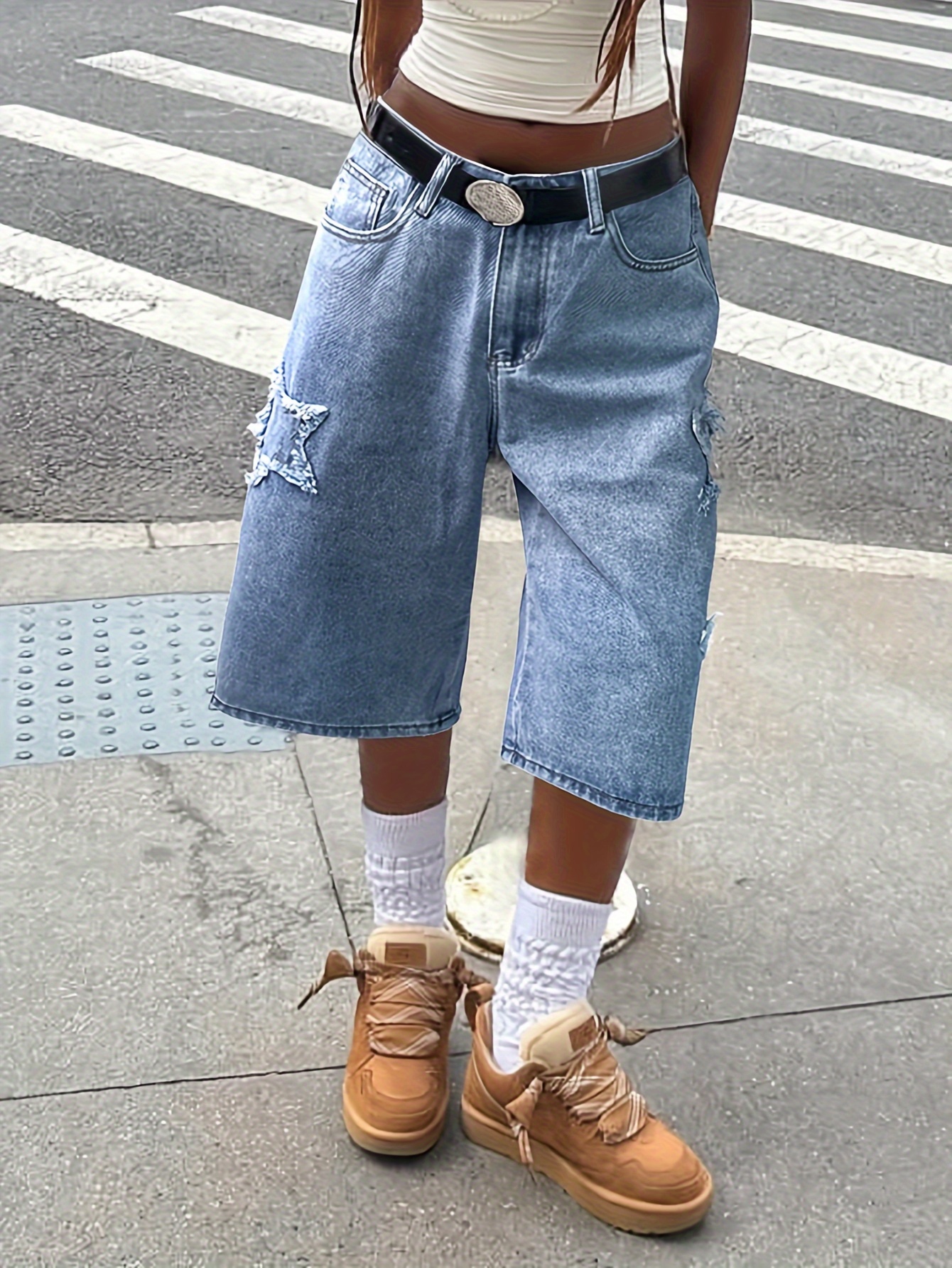 25aw star embroidered loose bermuda shorts - Temu Canada