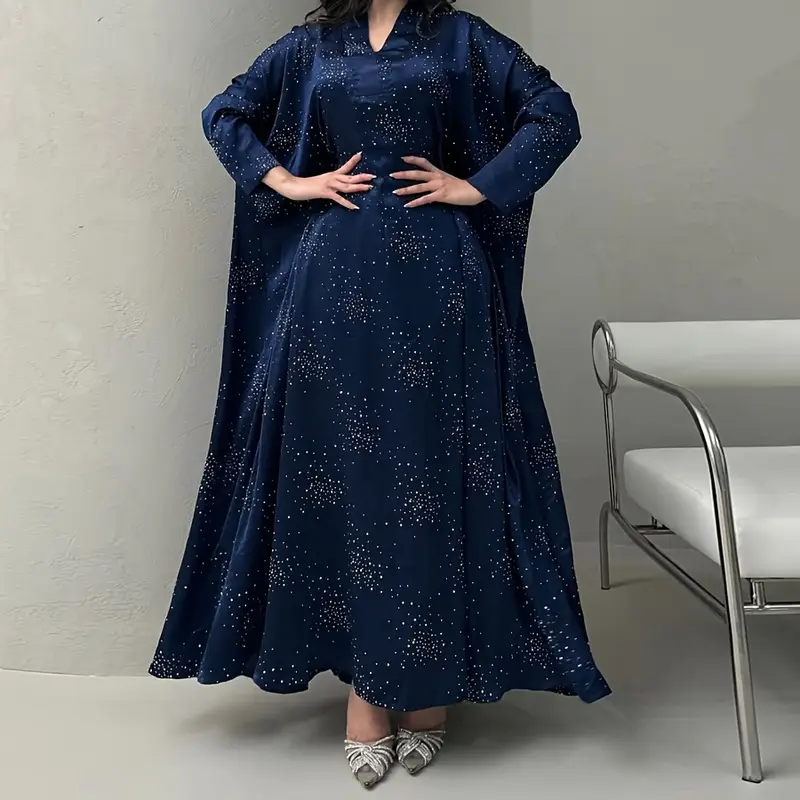 elegant long sleeve abaya dress with sparkling shoulder sequins modest muslim womens burgundy traditional robe floor length non stretch fabric for spring summer hand clean muslim dress Product details 8